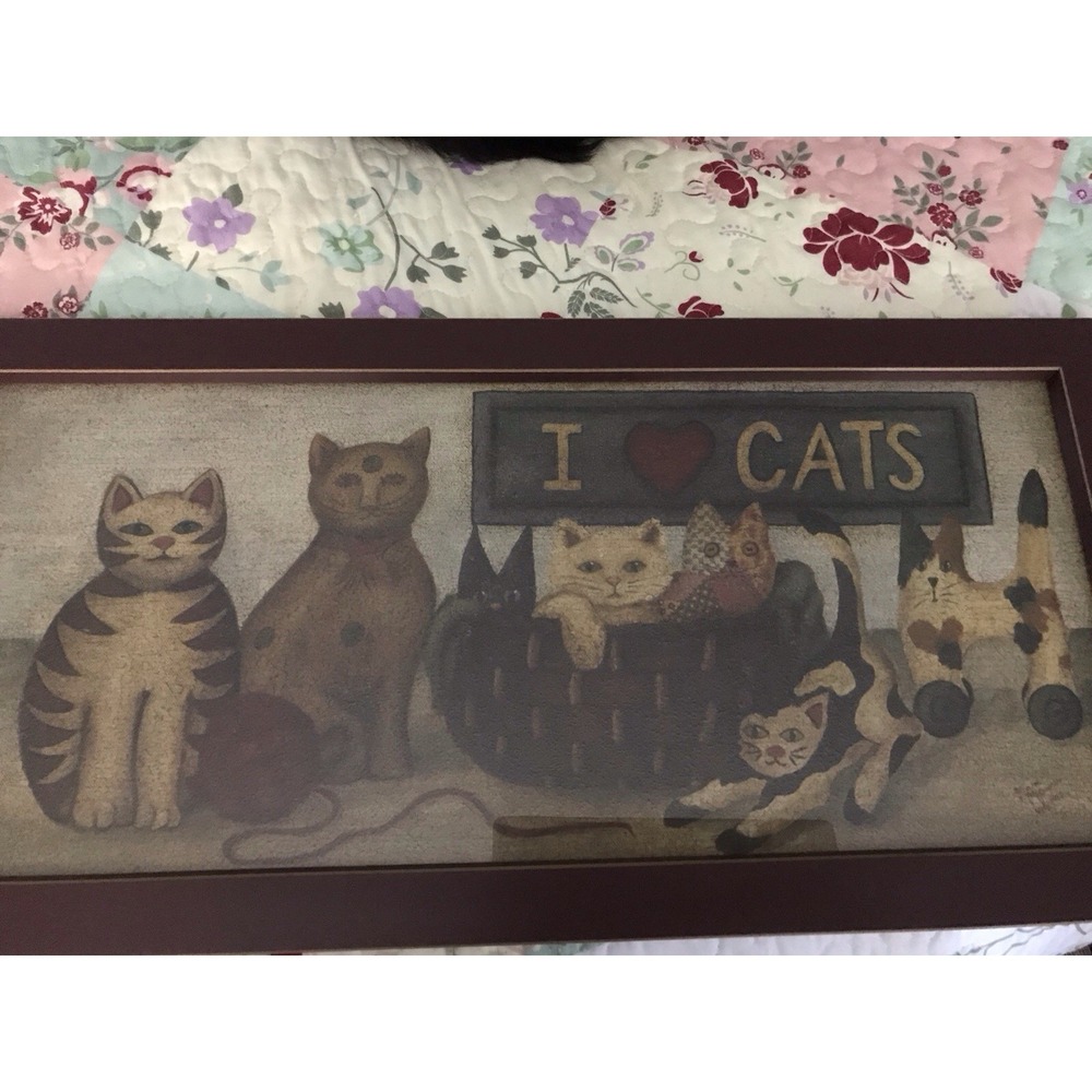 23.5" X‎ 11.5" I Love Cats Picture Vintage Folk Art Style